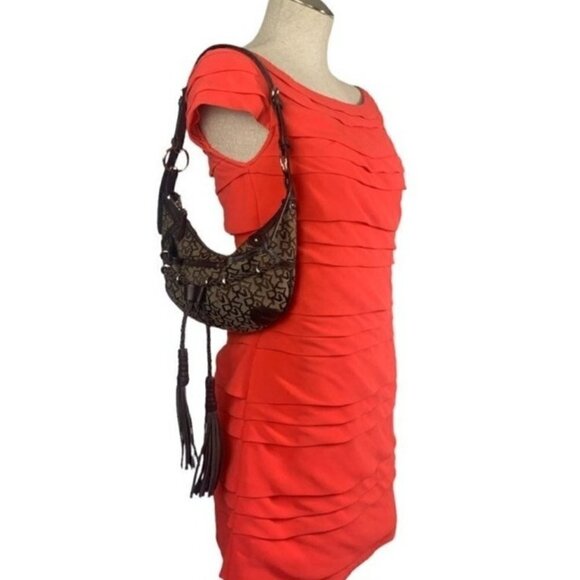 DKNY Signature Small Tassel Hobo Shoulder Bag - Brown/Tan Faux Leather/Canvas - Picture 8 of 8